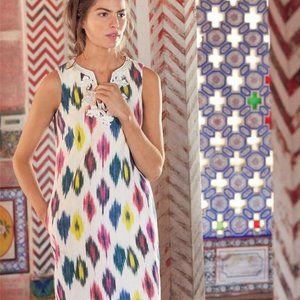Vibrant J Crew Ivory Watercolor Ikat Shift Dress
